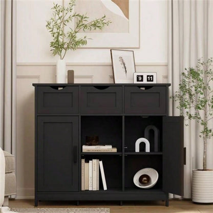 Storage Cabinets, Wooden Floor Cabinet, with Drawers and Shelves Storage Cabinets, Accent Cabinet Living Room, Bedroom, Bathroom Furniture Home DecorBlack