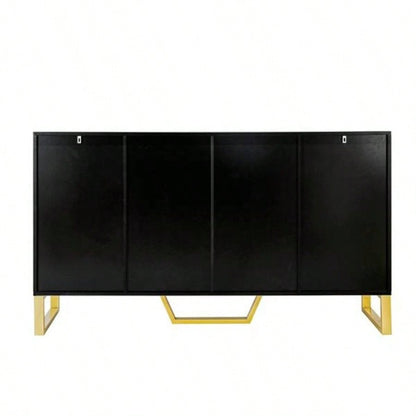 Modern sideboard with Four Doors, Metal handles and Adjustable Shelves Kitchen Cabinet Black