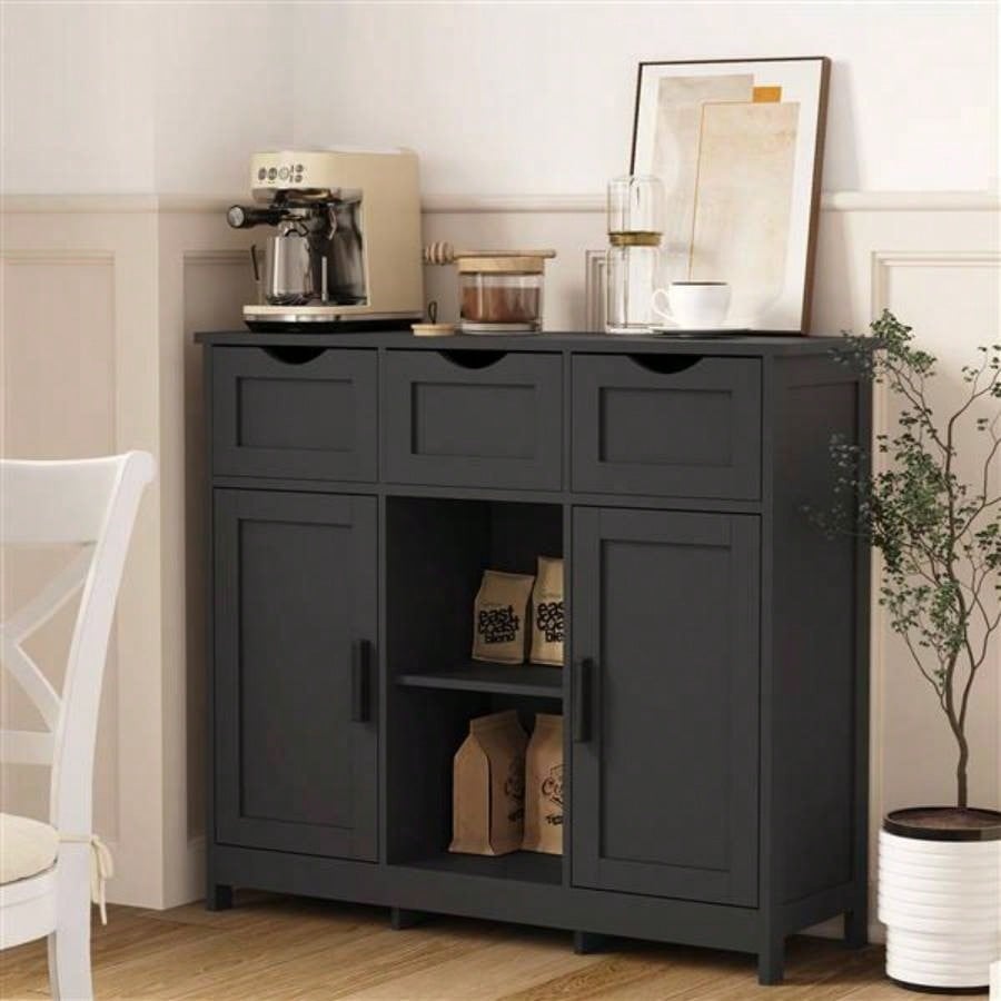 Storage Cabinets, Wooden Floor Cabinet, with Drawers and Shelves Storage Cabinets, Accent Cabinet Living Room, Bedroom, Bathroom Furniture Home DecorBlack