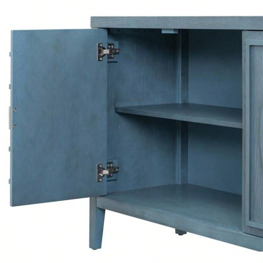 Retro Sideboard door with Circular Groove Design Round Metal Door Handle Entrance, Dinning Room, Living Room Antique Blue