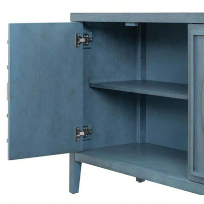 Retro Sideboard door with Circular Groove Design Round Metal Door Handle Entrance, Dinning Room, Living Room Antique Blue