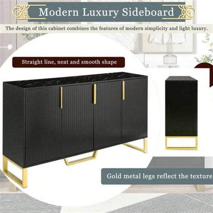 Modern sideboard with Four Doors, Metal handles and Adjustable Shelves Kitchen Cabinet Black