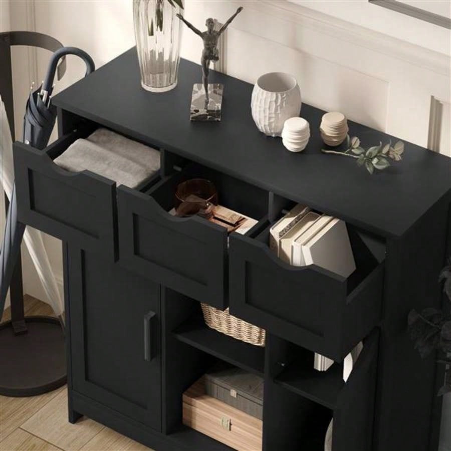 Storage Cabinets, Wooden Floor Cabinet, with Drawers and Shelves Storage Cabinets, Accent Cabinet Living Room, Bedroom, Bathroom Furniture Home DecorBlack