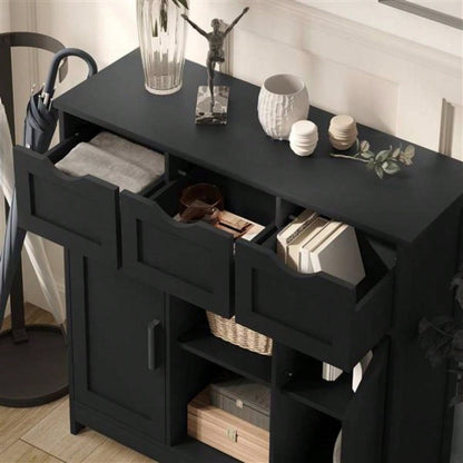 Storage Cabinets, Wooden Floor Cabinet, with Drawers and Shelves Storage Cabinets, Accent Cabinet Living Room, Bedroom, Bathroom Furniture Home DecorBlack