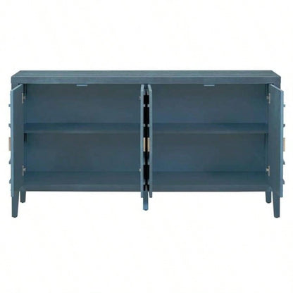 Retro Sideboard door with Circular Groove Design Round Metal Door Handle Entrance, Dinning Room, Living Room Antique Blue