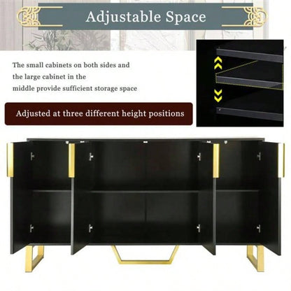 Modern sideboard with Four Doors, Metal handles and Adjustable Shelves Kitchen Cabinet Black