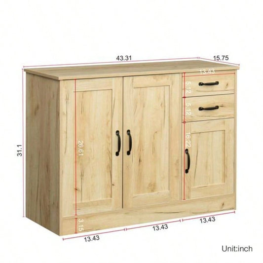 Modern Wood Buffet Sideboard with 2 doors1 Storage and 2drawers - Entryway Serving Storage Cabinet Doors - Dining Room Console, 43.3 Inch, Oak