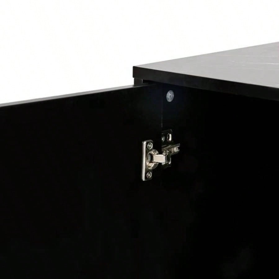 Modern sideboard with Four Doors, Metal handles and Adjustable Shelves Kitchen Cabinet Black