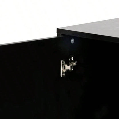 Modern sideboard with Four Doors, Metal handles and Adjustable Shelves Kitchen Cabinet Black