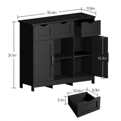 Storage Cabinets, Wooden Floor Cabinet, with Drawers and Shelves Storage Cabinets, Accent Cabinet Living Room, Bedroom, Bathroom Furniture Home DecorBlack