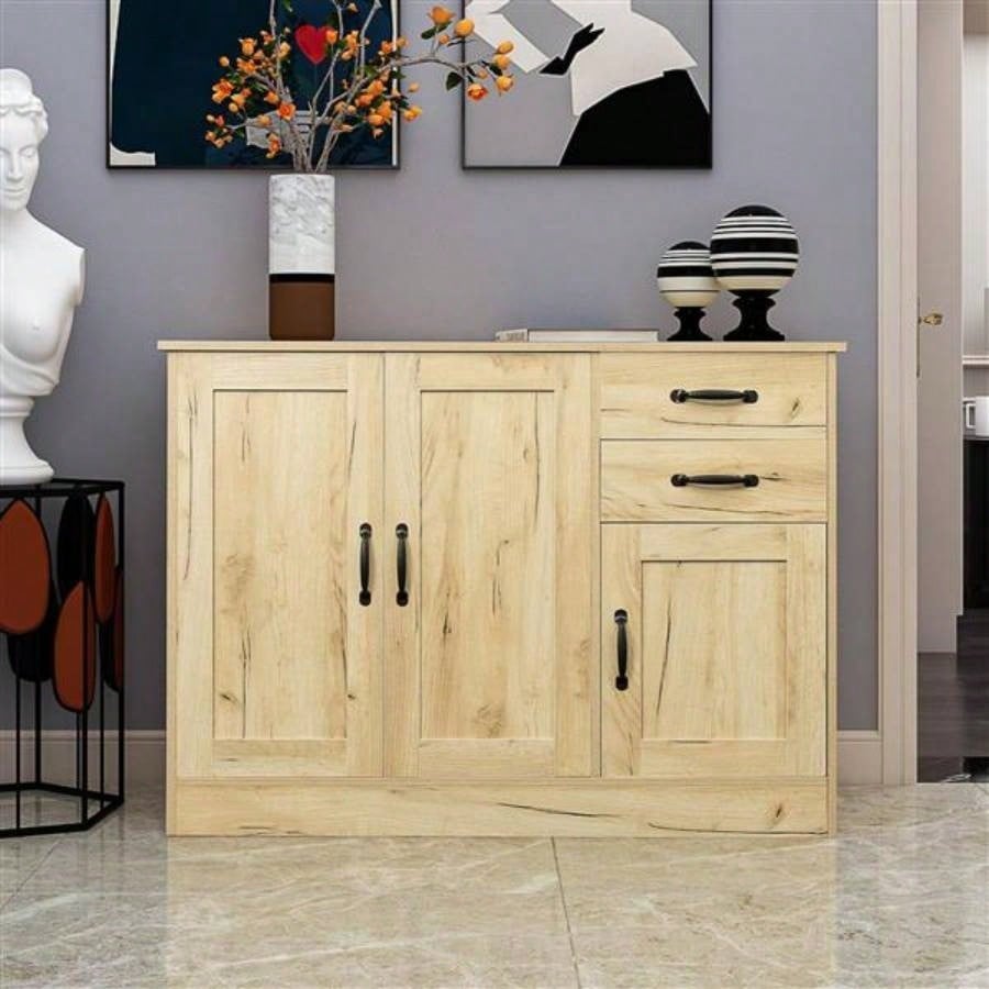 Modern Wood Buffet Sideboard with 2 doors1 Storage and 2drawers - Entryway Serving Storage Cabinet Doors - Dining Room Console, 43.3 Inch, Oak