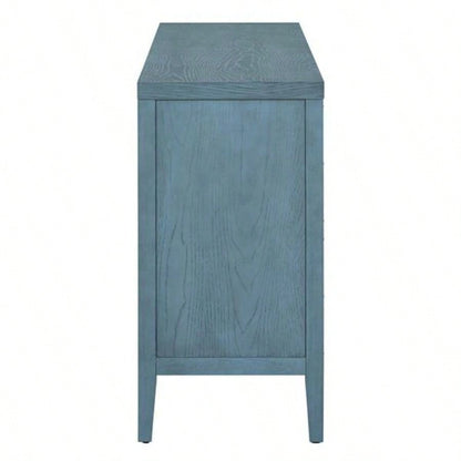 Retro Sideboard door with Circular Groove Design Round Metal Door Handle Entrance, Dinning Room, Living Room Antique Blue