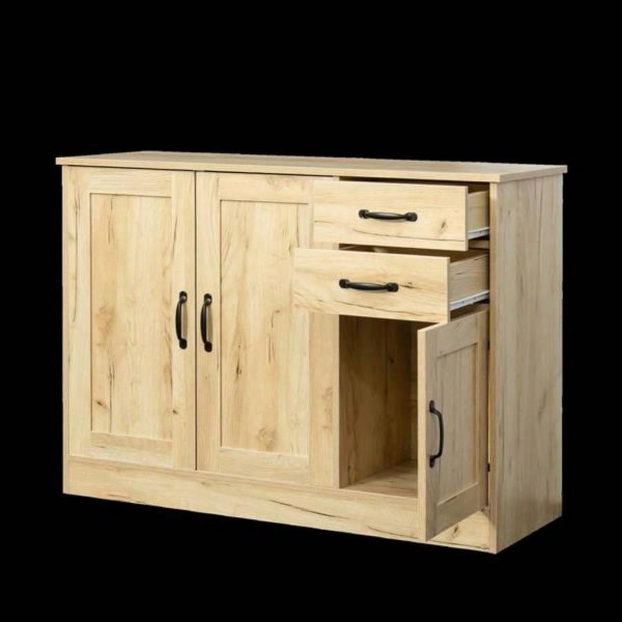 Modern Wood Buffet Sideboard with 2 doors1 Storage and 2drawers - Entryway Serving Storage Cabinet Doors - Dining Room Console, 43.3 Inch, Oak