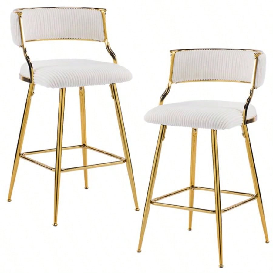 2pcs Thick Corduroy Gold - plated Iron Feet Bar Stool Beige