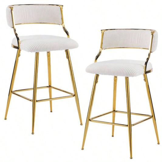 2pcs Thick Corduroy Gold - plated Iron Feet Bar Stool Beige