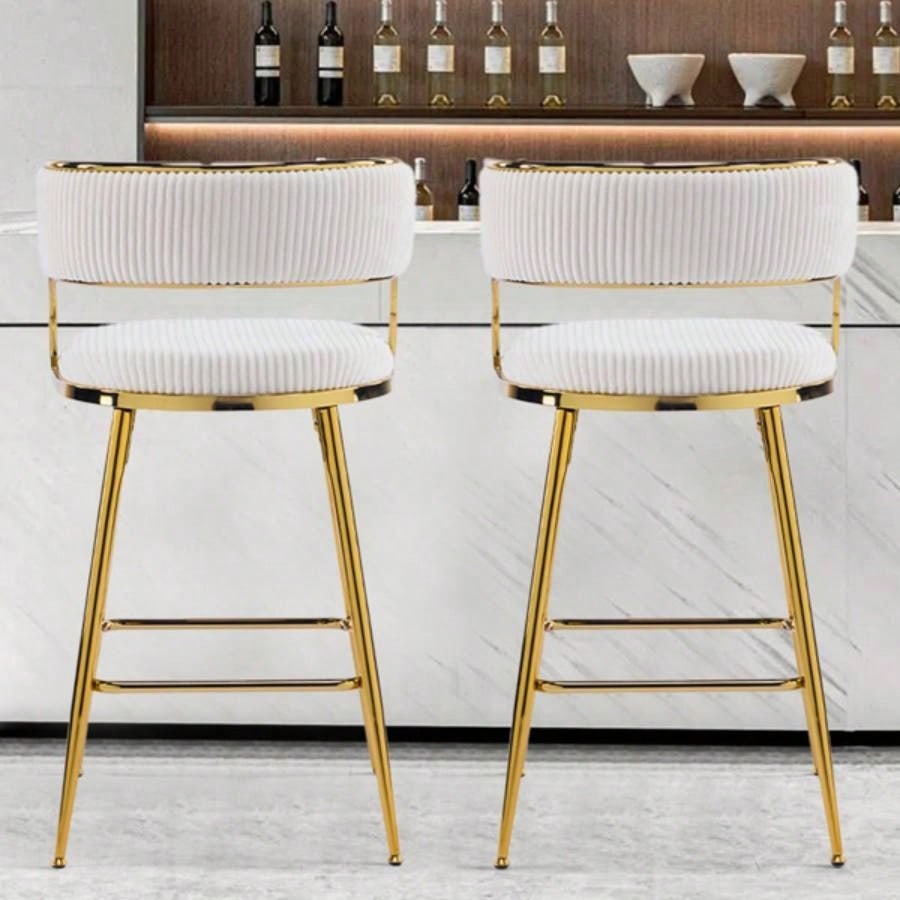 2pcs Thick Corduroy Gold - plated Iron Feet Bar Stool Beige