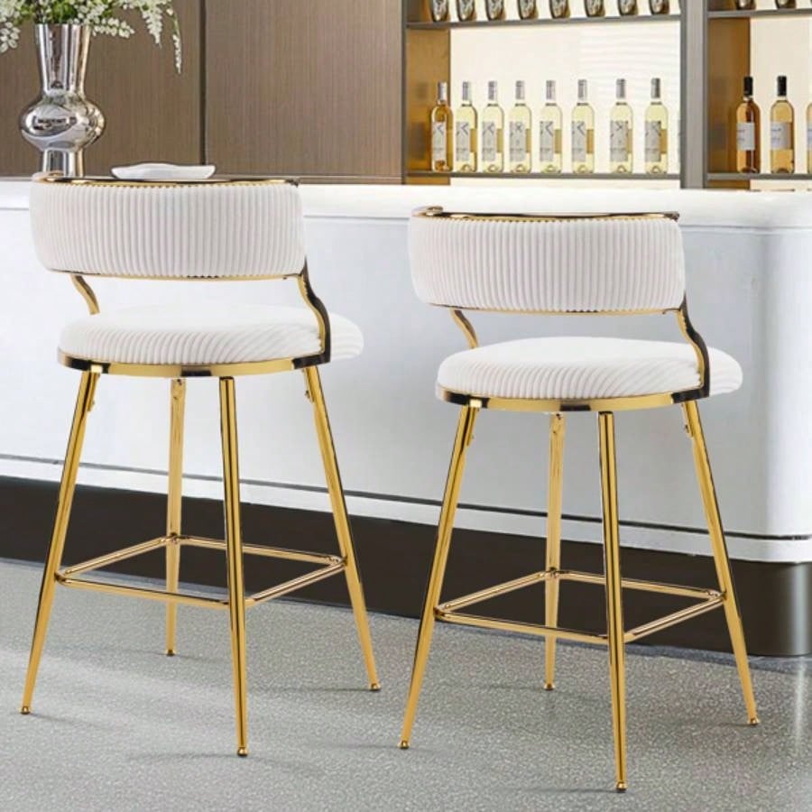 2pcs Thick Corduroy Gold - plated Iron Feet Bar Stool Beige