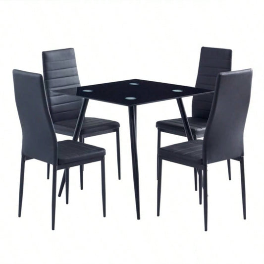 4pcs Elegant Assembled Stripping Texture High Backrest Dining Chairs BlackReplace encoding13028198 - 18410366