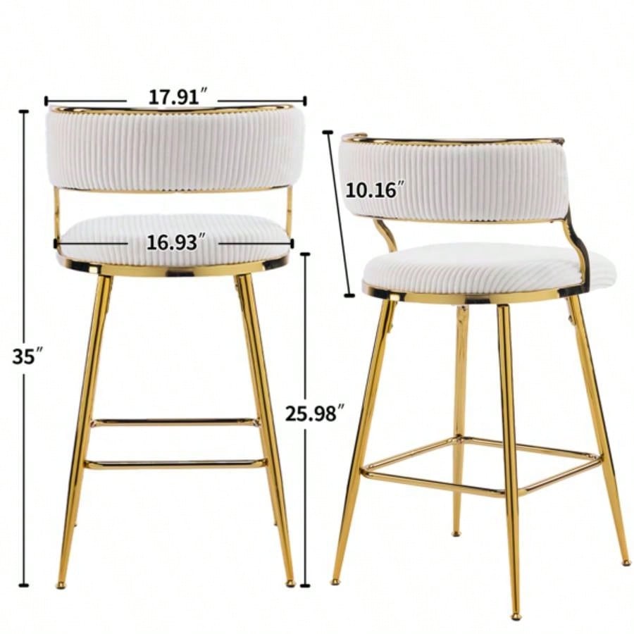 2pcs Thick Corduroy Gold - plated Iron Feet Bar Stool Beige