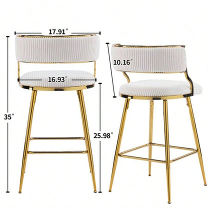 2pcs Thick Corduroy Gold - plated Iron Feet Bar Stool Beige