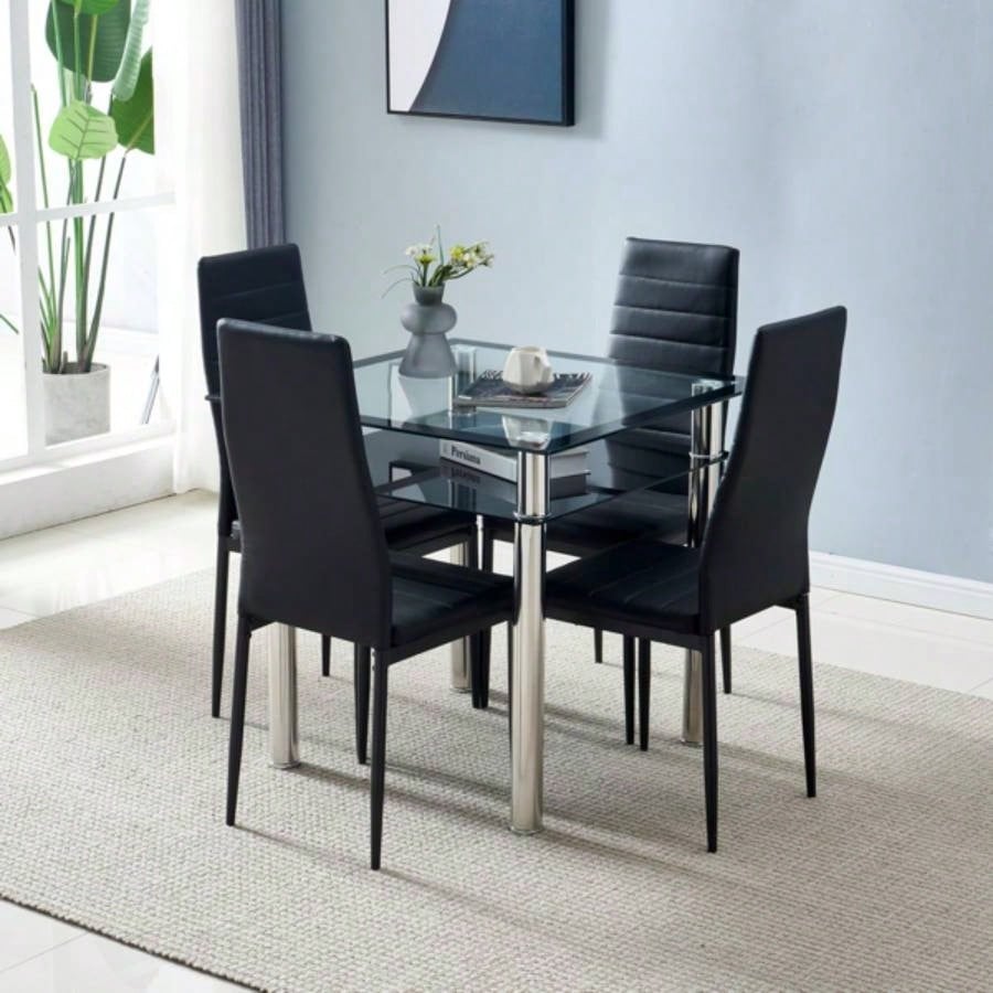 4pcs Elegant Assembled Stripping Texture High Backrest Dining Chairs BlackReplace encoding13028198 - 18410366