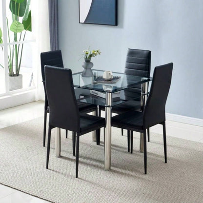 4pcs Elegant Assembled Stripping Texture High Backrest Dining Chairs BlackReplace encoding13028198 - 18410366