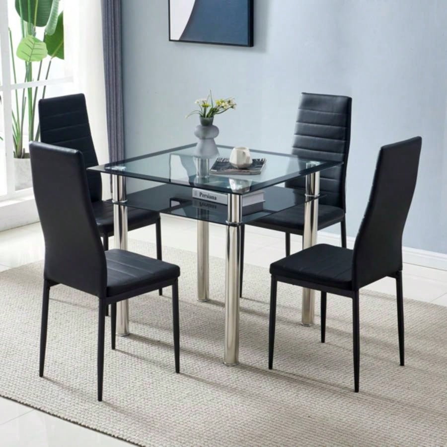 4pcs Elegant Assembled Stripping Texture High Backrest Dining Chairs BlackReplace encoding13028198 - 18410366