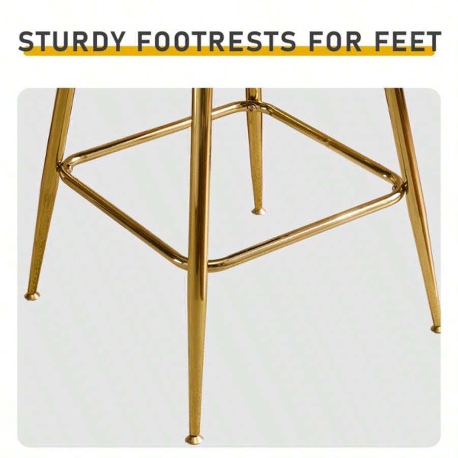 2pcs Thick Corduroy Gold - plated Iron Feet Bar Stool Beige