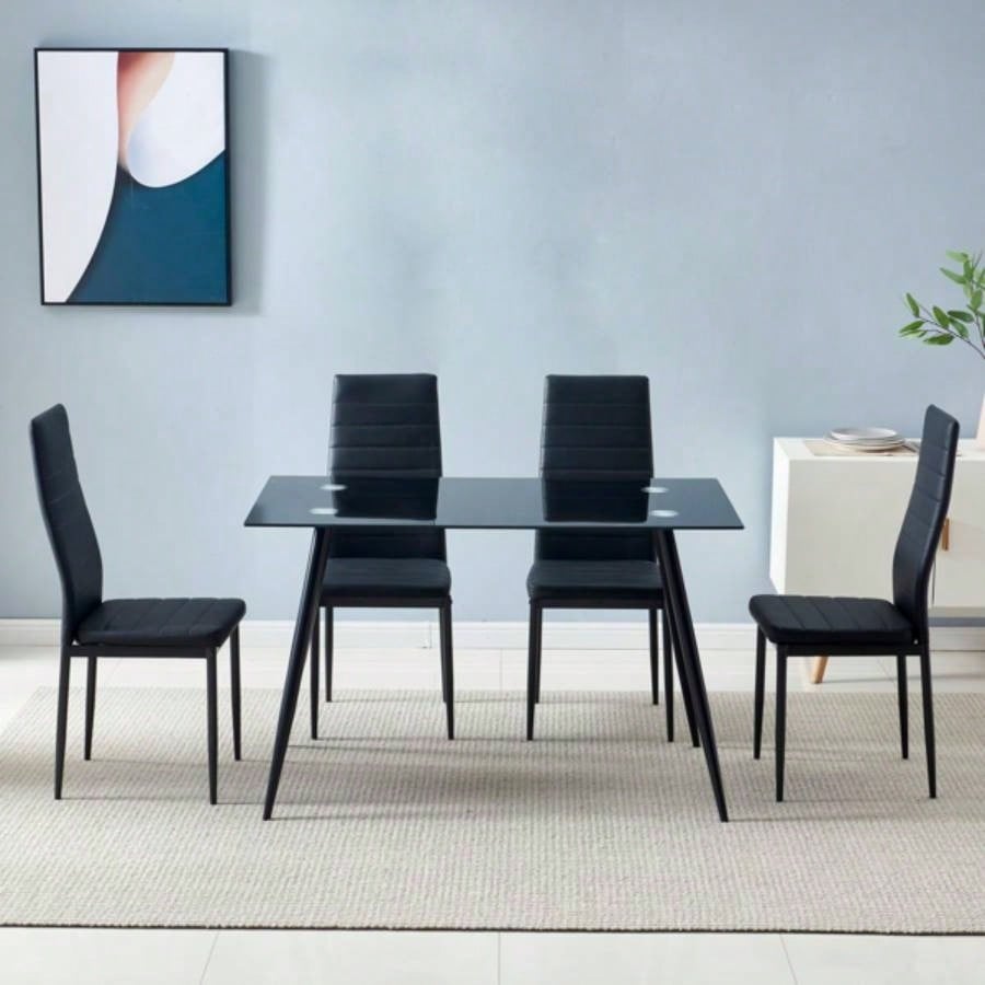 4pcs Elegant Assembled Stripping Texture High Backrest Dining Chairs BlackReplace encoding13028198 - 18410366