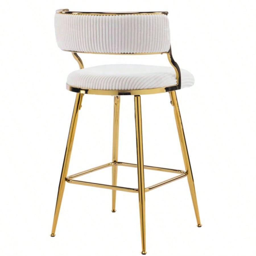 2pcs Thick Corduroy Gold - plated Iron Feet Bar Stool Beige