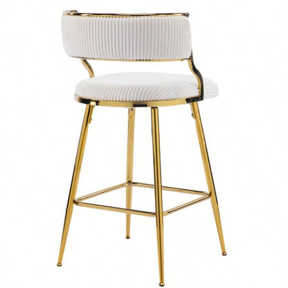 2pcs Thick Corduroy Gold - plated Iron Feet Bar Stool Beige