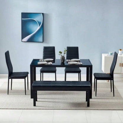 4pcs Elegant Assembled Stripping Texture High Backrest Dining Chairs BlackReplace encoding13028198 - 18410366