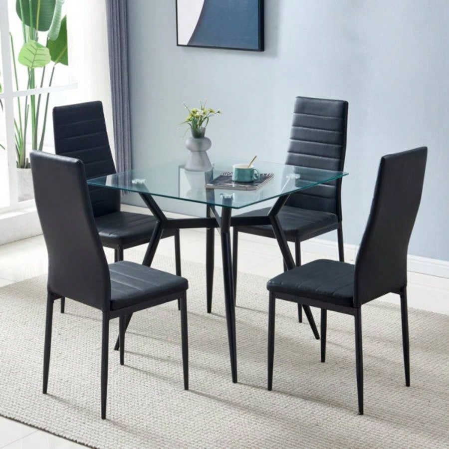 4pcs Elegant Assembled Stripping Texture High Backrest Dining Chairs BlackReplace encoding13028198 - 18410366