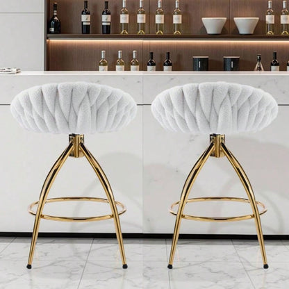 2pcs Teddy Velvet Gold - plated Iron Feet Bar Stool Weaving Style White With Swivel