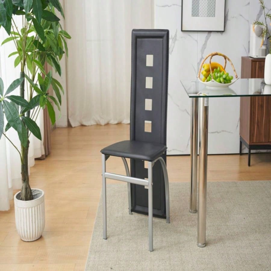 4pcs long backrest square hollow decoration PU leather dining chair round tube black cushion electroplating chair leg N201Replace encoding13029118
