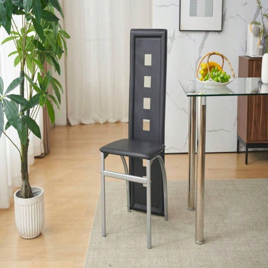 4pcs long backrest square hollow decoration PU leather dining chair round tube black cushion electroplating chair leg N201Replace encoding13029118