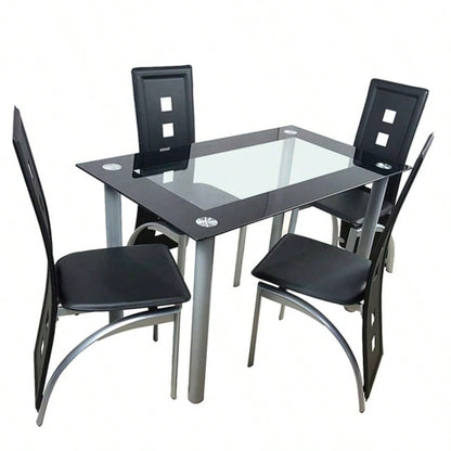5 Pieces Dining Table Set 4, Kitchen Room Tempered Glass Dining Table, 4 Chairs, Black Table are silvery code 82947862