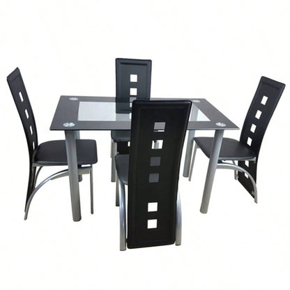5 Pieces Dining Table Set 4, Kitchen Room Tempered Glass Dining Table, 4 Chairs, Black Table are silvery code 82947862