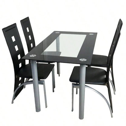 5 Pieces Dining Table Set 4, Kitchen Room Tempered Glass Dining Table, 4 Chairs, Black Table are silvery code 82947862
