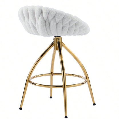 2pcs Teddy Velvet Gold - plated Iron Feet Bar Stool Weaving Style White With Swivel