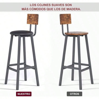 Bar stool 2 - piece set, black dining table chair with backrest and footrest, thick cushion stool, kitchen island dining kitchen counter, dining kitchen bar stool, simple brown splicing