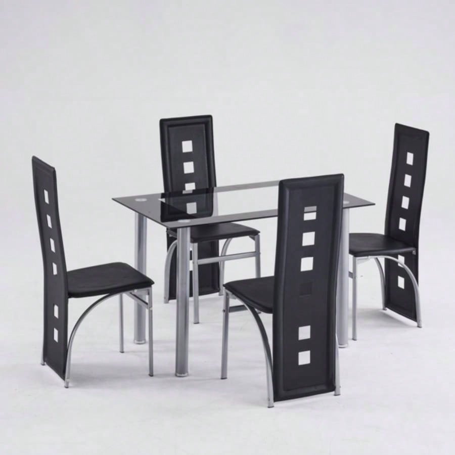 4pcs long backrest square hollow decoration PU leather dining chair round tube black cushion electroplating chair leg N201Replace encoding13029118
