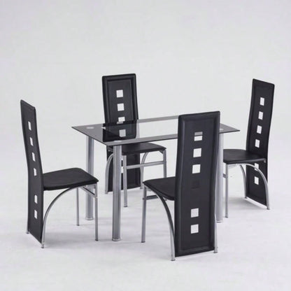 4pcs long backrest square hollow decoration PU leather dining chair round tube black cushion electroplating chair leg N201Replace encoding13029118