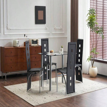 4pcs long backrest square hollow decoration PU leather dining chair round tube black cushion electroplating chair leg N201Replace encoding13029118