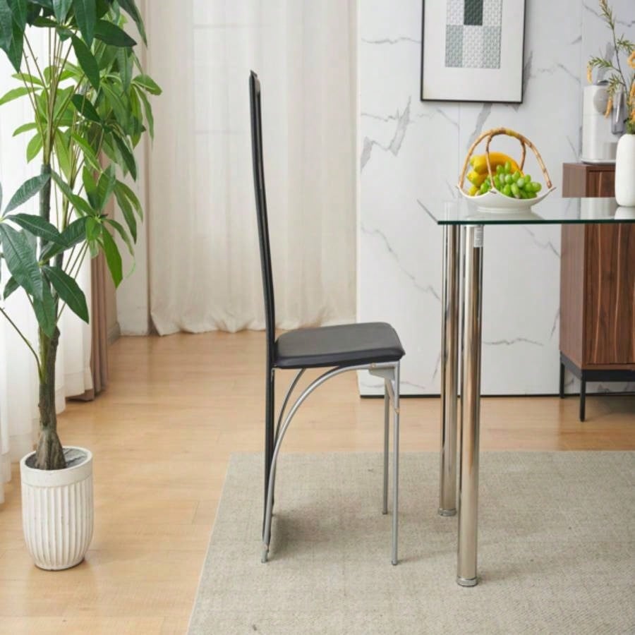 4pcs long backrest square hollow decoration PU leather dining chair round tube black cushion electroplating chair leg N201Replace encoding13029118