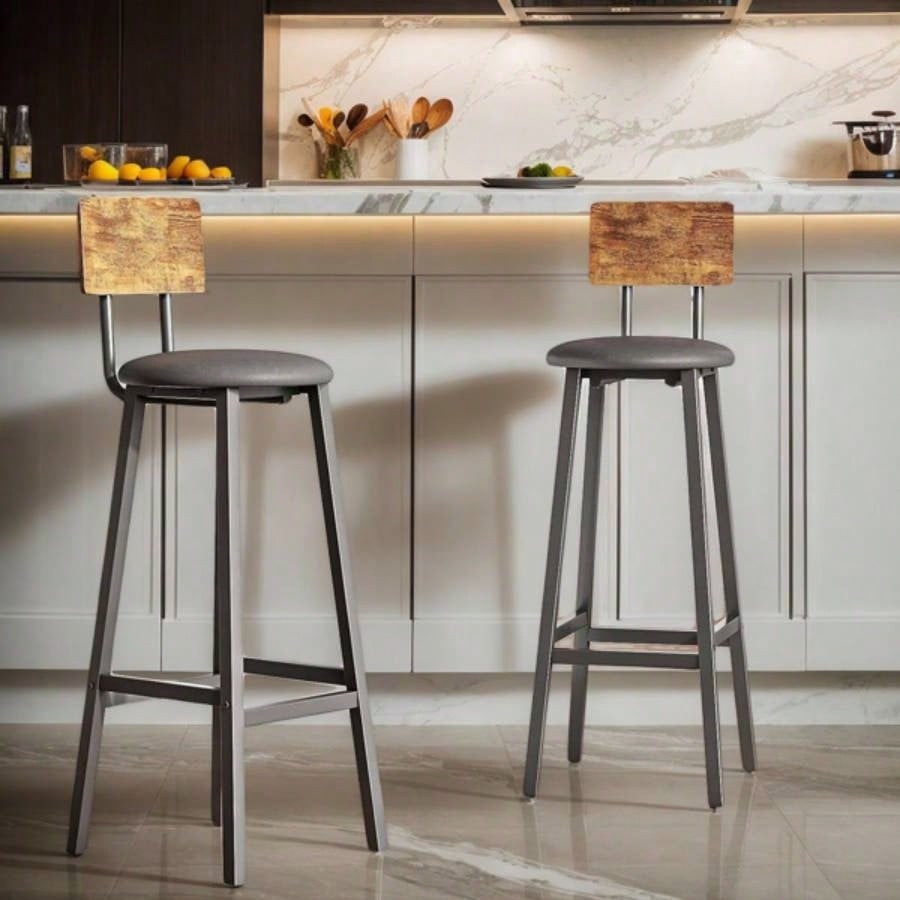 Bar stool 2 - piece set, black dining table chair with backrest and footrest, thick cushion stool, kitchen island dining kitchen counter, dining kitchen bar stool, simple brown splicing