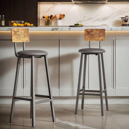 Bar stool 2 - piece set, black dining table chair with backrest and footrest, thick cushion stool, kitchen island dining kitchen counter, dining kitchen bar stool, simple brown splicing