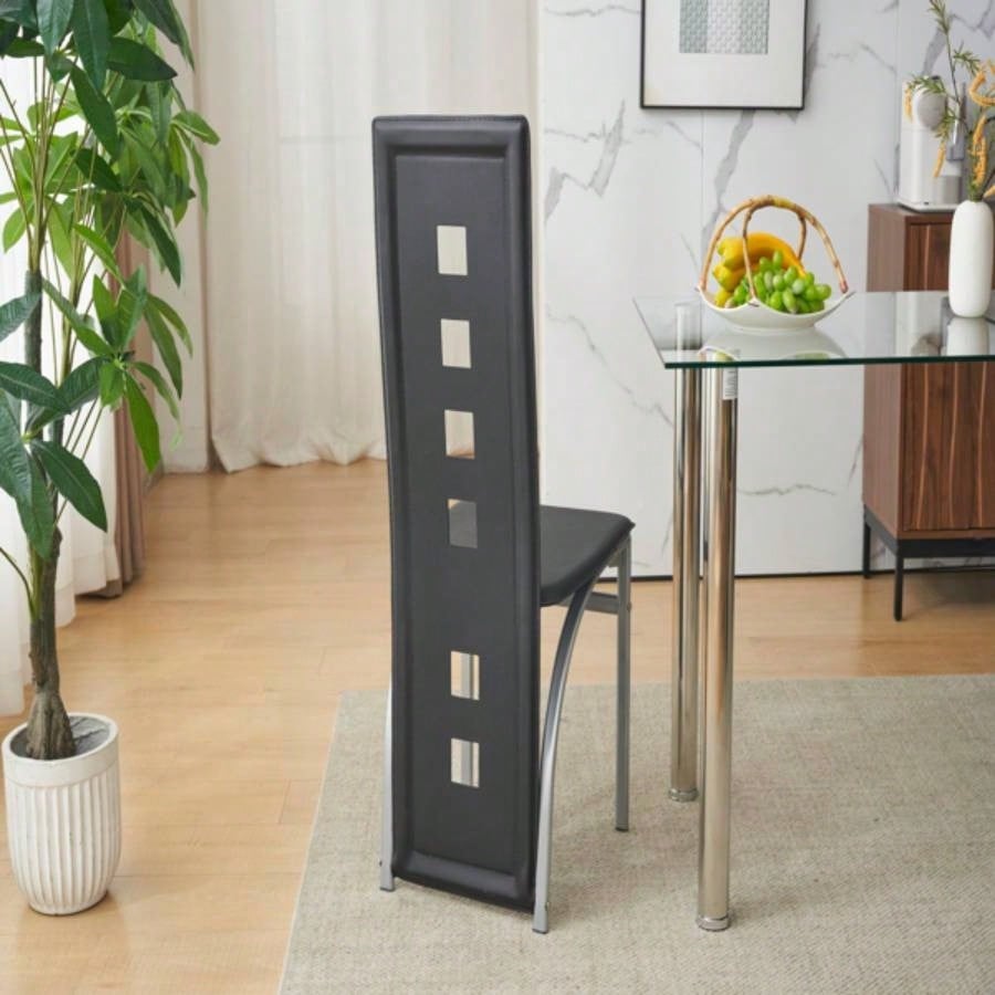 4pcs long backrest square hollow decoration PU leather dining chair round tube black cushion electroplating chair leg N201Replace encoding13029118