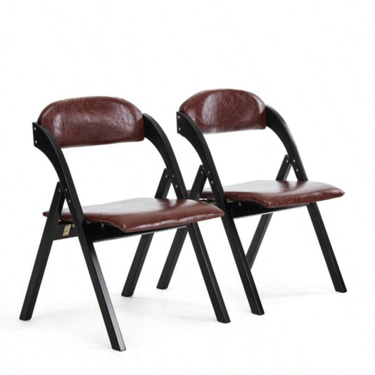Set of 2 Wooden Folding Chairs with Padded Seats, Portable Simple Folding Chairs with Cushion Guests Kitchen Office Wedding Party Picnic, Black Frame with Walnut Cushion