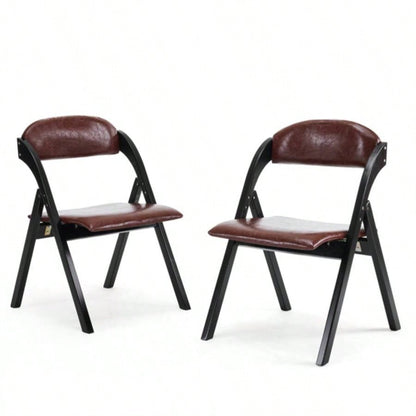 Set of 2 Wooden Folding Chairs with Padded Seats, Portable Simple Folding Chairs with Cushion Guests Kitchen Office Wedding Party Picnic, Black Frame with Walnut Cushion